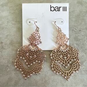 Bar III rose gold formal cut out rhinestone earrings NWT